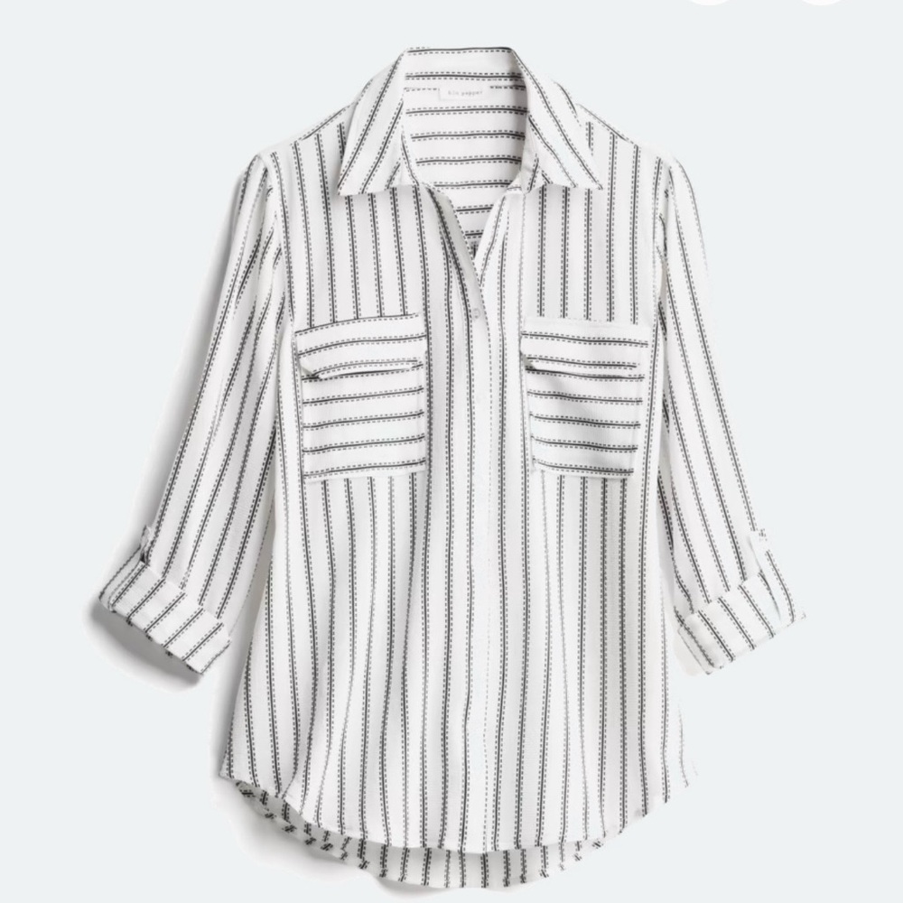 Black and White Striped Button Down Shirt